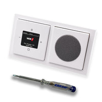 Busch Jäger DAB+ (DAB PLUS) Unterputz Radio 8215U-101 Future Linear Studioweiß, Komplett-Set mit Lautsprecher, Abdeckungen, Rahmen + EBROM Phasenprüfer zur Montage d. Geräte - 8215 U – 101