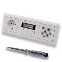 Gira Unterputz IP Internetradio 232003 + Bluetooth KomplettSet + Lautsprecher + Steckdose - System 55 - reinweiß glänzend im 3fach Rahmen Gira 021303 inkl. EBROM Phasenprüfer zur Montage der Geräte