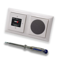 Busch Jäger DAB+ (DAB PLUS) Unterputz Radio 8215U-101 Balance SI alpinweiß, Komplett-Set mit Lautsprecher, Abdeckungen und Rahmen + EBROM Phasenprüfer zur Montage der Geräte - 8215 U – 101
