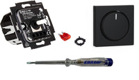 Busch Jäger 6523U-102 LED-Drehdimmer LED-Dimmer mit Dimmerscheibe Zentralplatte 6540-81-102 in anthrazit glänzend inklusive EBROM Phasenprüfer zur Montage des Dimmers (6523 U – 102)