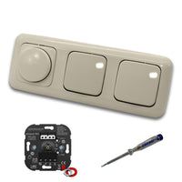 EBROM 1002 Universal PRO LED Drehdimmer Dimmer + Busch Jäger Dimmerscheibe 2115-212 und 2 x Lichttaster 2020 US in DURO2000 cremeweiß glänzend inklusive EBROM Phasenprüfer zur Montage der Geräte