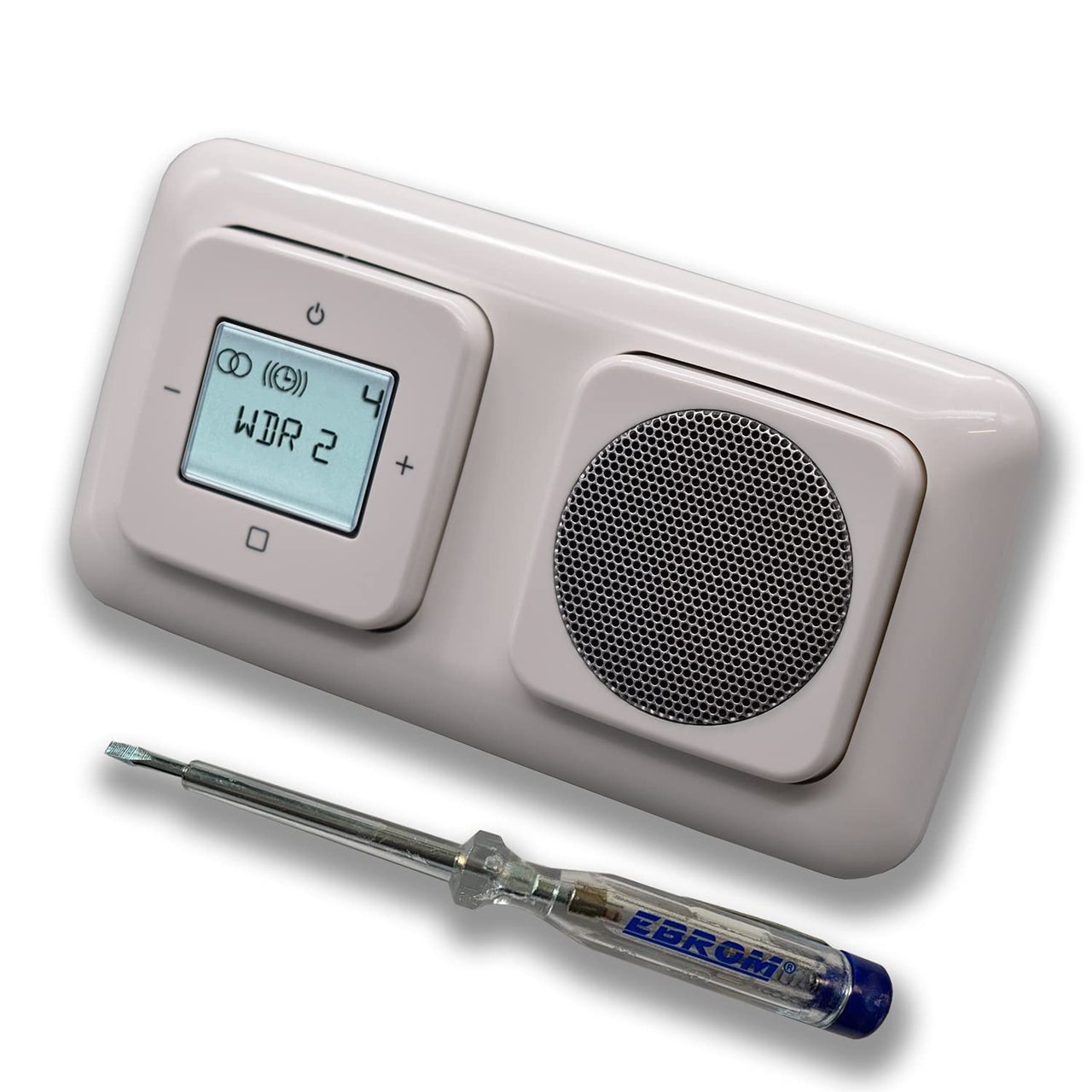 Busch Jäger Unterputz UP Digitalradio 8215 U (8215U) Komplettset, Reflex SI alpinweiß 2512-214 - Lautsprecher + Radio + Abdeckungen + 2 fach Rahmen – inkl. EBROM Phasenprüfer zur Montage der Geräte