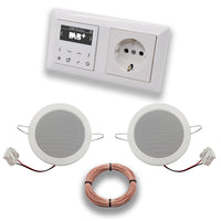 JUNG Smart Radio Unterputzradio DABAWW DAB+ Komplettset JUNG AS 500 System alpinweiß, Komplettset mit 2 x Deckenlautsprecher Einbaulautsprecher + 20 Meter Lautsprecherkabel 2x0,75 mm2 + Steckdose