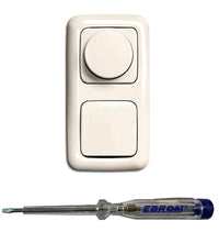 Busch Jäger 6523U-102 LED Drehdimmer Dimmer + Dimmerscheibe 2115-212 und Lichtschalter 2000/6 US in DURO2000 cremeweiß glänzend inklusive EBROM Phasenprüfer zur Montage der Geräte (6523 U – 102)