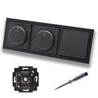 Busch Jäger 6523UR-103 (2 x) LED Drehdimmer Dimmer + Dimmerscheiben 6540-885-102 + Lichttaster 2020 US in Future Linear schwarz matt + EBROM Phasenprüfer zur Montage der Geräte 6523 UR-103