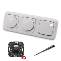 EBROM 1002 Universal PRO (2 x) LED Drehdimmer Dimmer + Busch Jäger Dimmerscheiben 2115-214 und Lichttaster 2020 US in Reflex Si alpinweiß glänzend inklusive EBROM Phasenprüfer zur Montage der Geräte