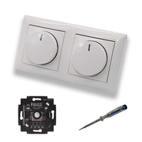 Busch Jäger 6523UR-103 (2 Stück) LED Drehdimmer Dimmer + Dimmerscheiben 2115-914 in BalanceSi alpinweiß glänzend im 2-fach Rahmen inkl. EBROM Phasenprüfer zur Montage der Geräte 6523 UR-103