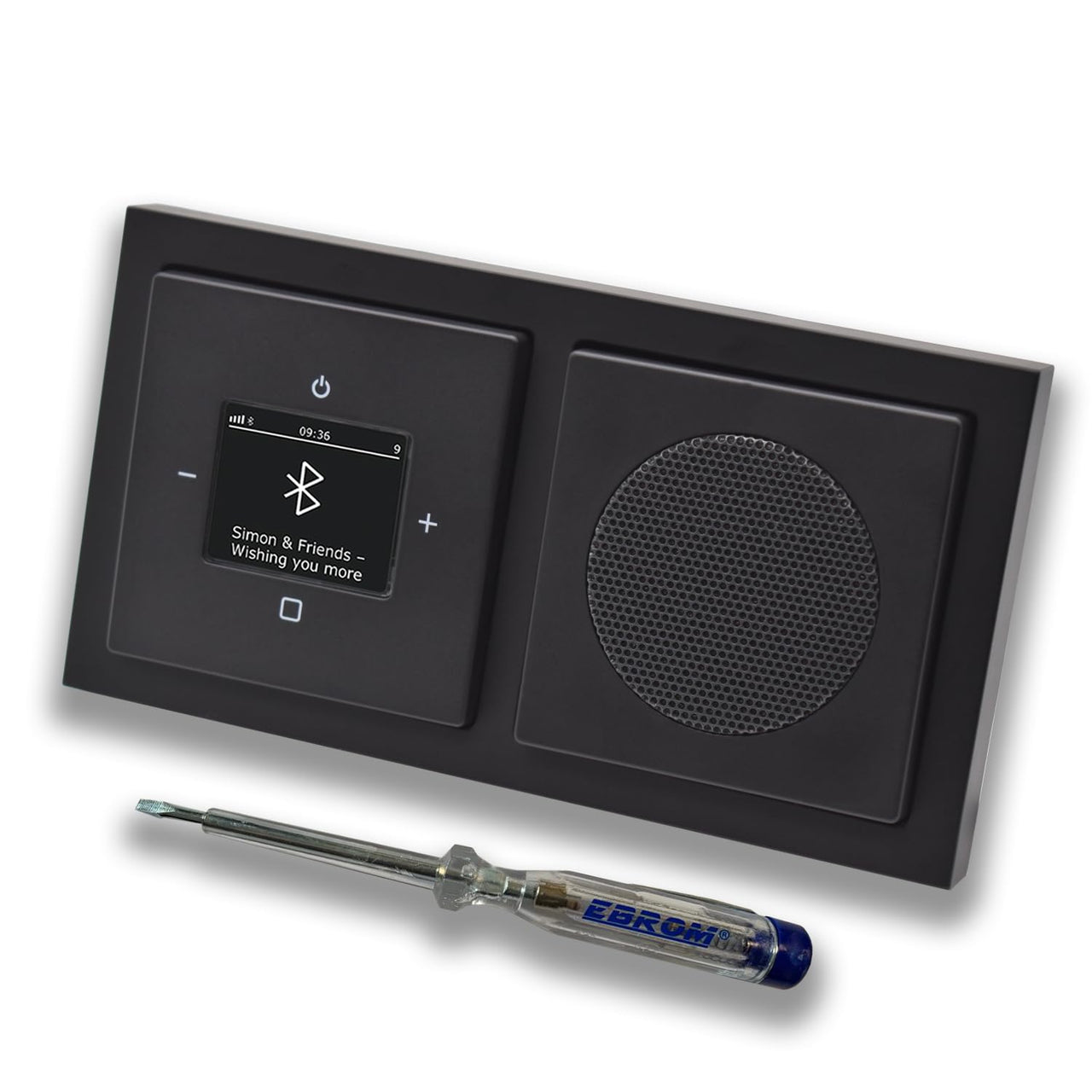 Busch Jäger DAB+ Unterputz Bluetooth (in and out) Radio 8217U-101 Future Anthrazit, Komplett-Set mit Lautsprecher, Abdeckungen, Rahmen + EBROM Phasenprüfer zur Montage d. Geräte - 8217 U – 101