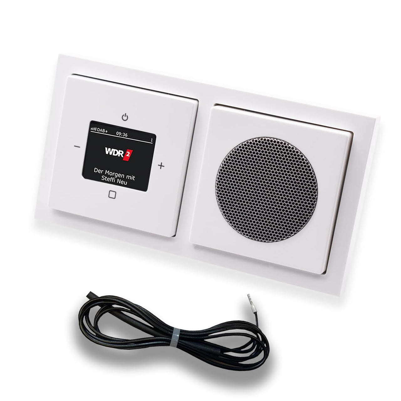 Busch Jäger DAB+ (DAB PLUS) Unterputz Radio 8215U-101 Future Linear Studioweiß, Set mit Lautsprecher, Abdeckungen, Rahmen + 0,9 m EBROM Wurfantenne zur Empfangsoptimierung - 8215 U – 101