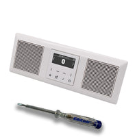 JUNG Smart Radio Unterputzradio DABABTWW DAB+ mit Bluetooth, Komplettset + 3fach Rahmen im JUNG AS 500 System, Farbe: alpinweiß, 2 x passende Lautsprecher und EBROM Phasenprüfer zur Montage der Geräte