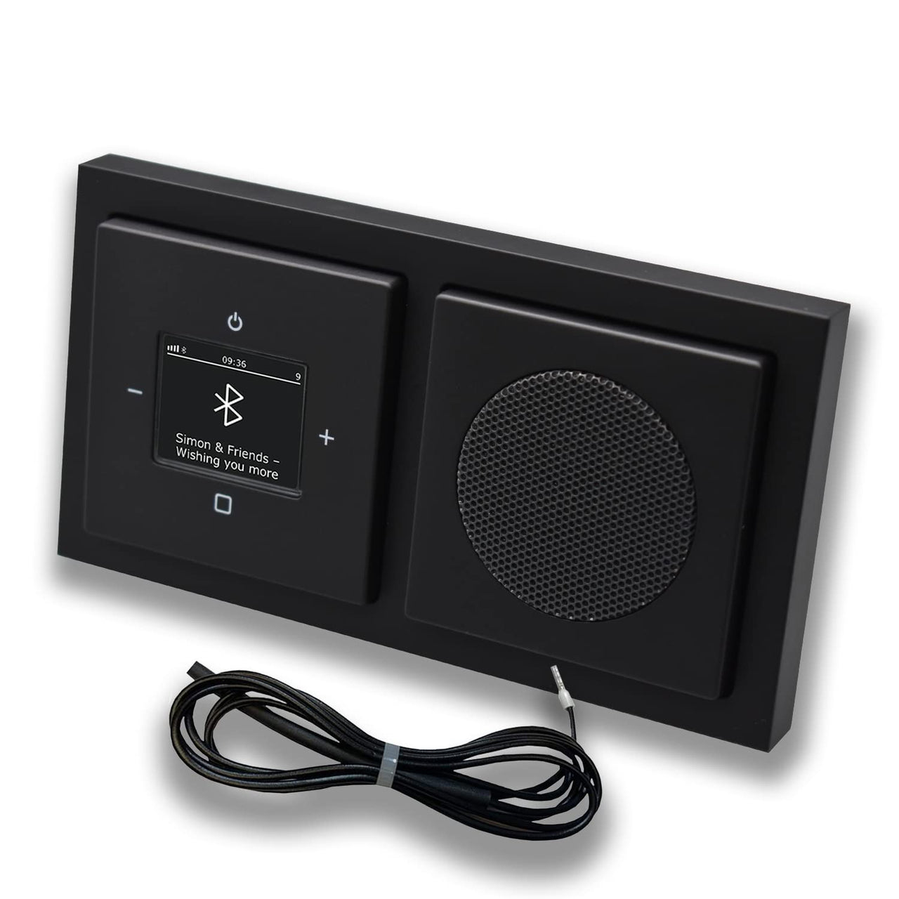 Busch Jäger DAB+ Unterputz Bluetooth Radio 8217U-101 SCHWARZ MATT Komplett-Set + Lautsprecher + 0,9 m EBROM Wurfantenne zur Empfangsoptimierung - 8217 U -101 BT Radio