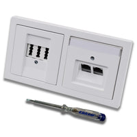 Busch Jäger, Rutenbeck Unterputz Netzwerkdose 10 Gigabit/S (10GbE) KAT6A 6A 2xRJ45 Anschluss + EBROM Telefon TAE 3x6 NFN Dose in BJ Future Linear Studioweiß + EBROM Phasenprüfer z. Montage d. Geräte