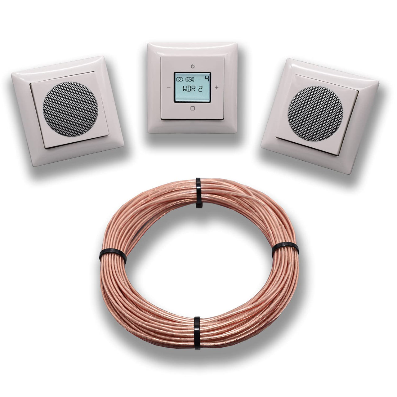 Busch Jäger Unterputz Digitalradio Unterputzradio 8215 U (8215U) alpinweiß Balance Si + 2 x Lautsprecher + Radioeinheit + Bedienelement + 3 x 1fach Rahmen + 10 M Lautsprecherkabel 2x0,75 mm²