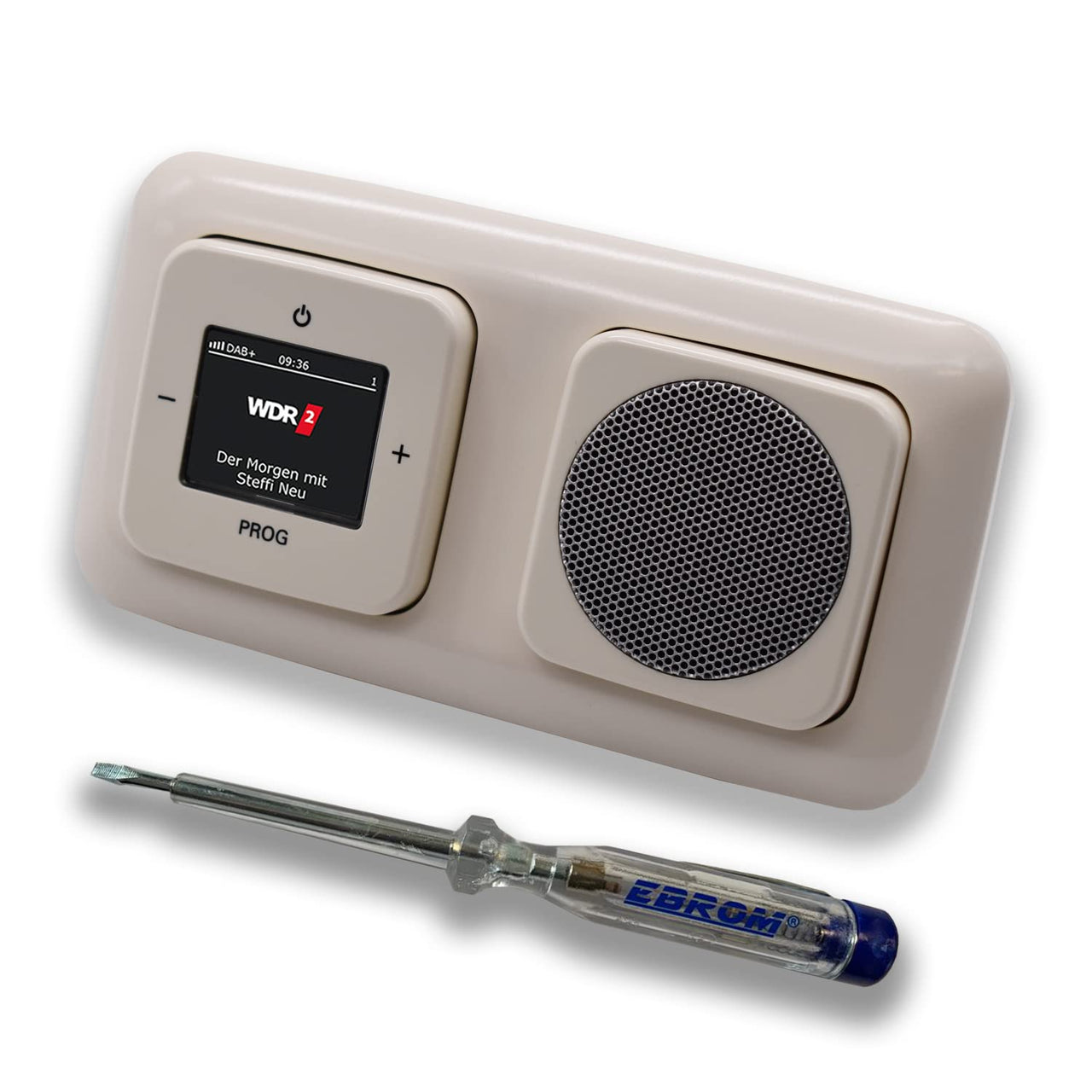 Busch Jäger DAB+ Unterputzradio Radio 8215 U-101 in Duro 2000 cremeweiß mit 1 x Lautsprecher inkl. EBROM Phasenprüfer zur Montage der Geräte