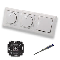 Busch Jäger 6523UR-103 (2 x) LED Drehdimmer Dimmer + Dimmerscheiben 2115-914 und Lichttaster 2020 US in Balance Si alpinweiß glänzend inklusive EBROM Phasenprüfer zur Montage der Geräte 6523 UR-103