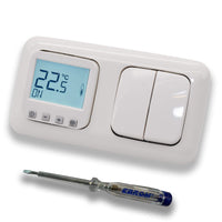 Halmburger Raumthermostat Raumtemperaturregler ERD-1Urg DIGITAL in Busch Jäger Reflex SI alpinweiß mit Serienschalter 2000/US + EBROM Phasenprüfer zur Montage der Geräte ERD-1U (rg) Fußbodenheizung