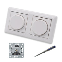 GIRA 245500 (2 Stück) LED Drehdimmer Dimmer + Dimmerscheiben Zentralscheiben 065003 in System55 reinweiß glänzend im 2-fach Rahmen inkl. EBROM Phasenprüfer zur Montage der Geräte