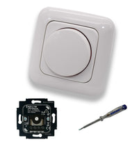 Busch Jäger 6523U-102 LED-Drehdimmer LED-Dimmer mit Dimmerscheibe Zentralplatte 2115-214 Einfachrahmen in Reflex Si alpinweiß glänzend inklusive EBROM Phasenprüfer zur Montage des Dimmers 6523 U – 102