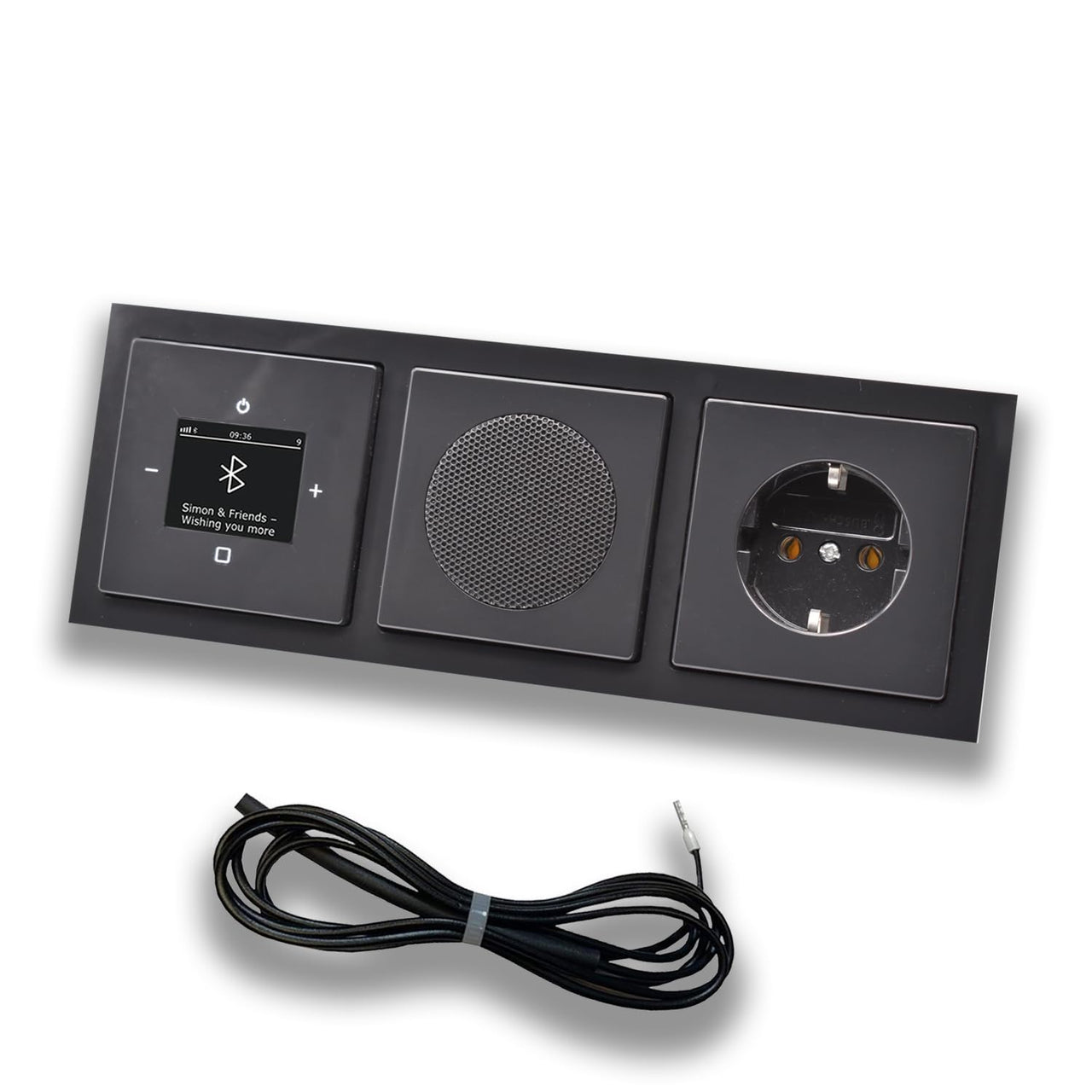 Busch Jäger DAB+ Unterputz Bluetooth (in and out) Radio 8217U-101 Future Anthrazit, Set mit Lautsprecher, Abdeckungen, Steckdose, Rahmen + 0,9 m EBROM Wurfantenne zur Empfangsoptimierung - 8217U