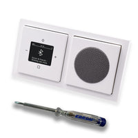 Busch Jäger DAB+ Unterputz Bluetooth (in and out) Radio 8217U-101 Future Linear Studioweiß, Komplett-Set mit Lautsprecher, Abdeckungen, Rahmen + EBROM Phasenprüfer zur Montage d. Geräte - 8217 U – 101