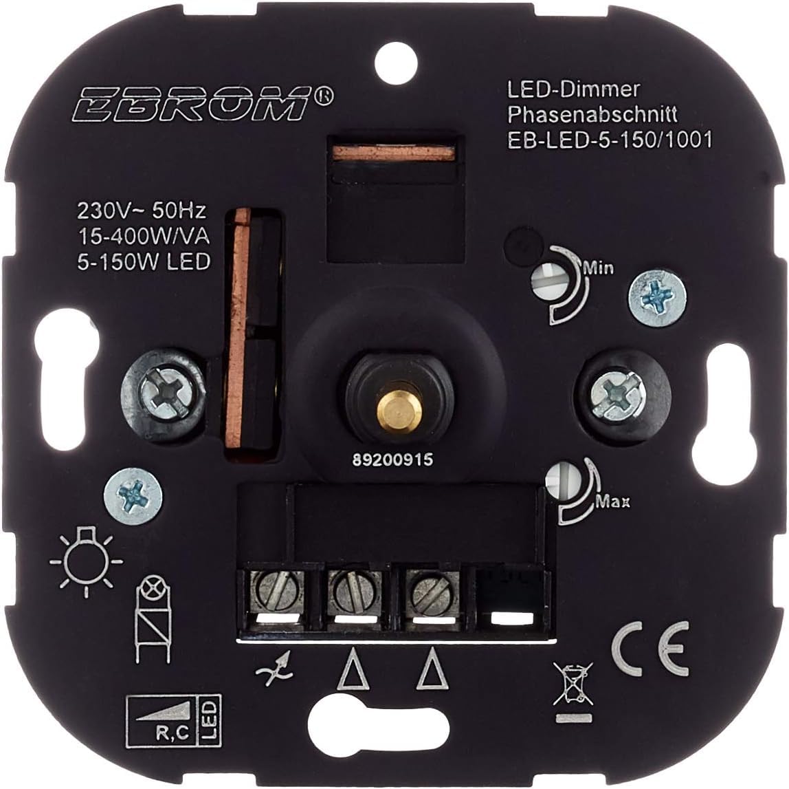 EBROM 1001 LED Drehdimmer Dimmer + Busch Jäger Dimmerscheibe 6540-84-102 + Taster 2020US + Steckdose mit Kinderschutz 20EUCKS-84 Future Linear Studioweiß + EBROM Phasenprüfer z. Montage der Geräte