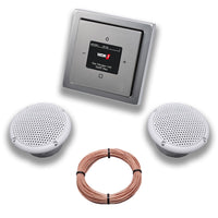 Busch Jäger DAB+ (DAB PLUS) Unterputz Radio 8215U-101 PUR Edelstahl, Komplett-Set mit 2 x Decken Feuchtraumlautsprecher/Badezimmer + 20 m Lautsprecherkabel 2x0,75 mm2 8215 U - 101
