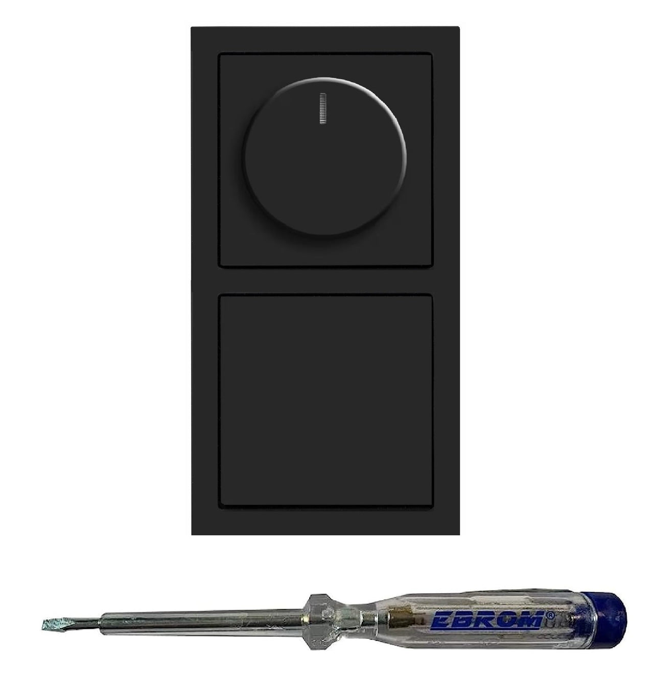 Busch Jäger 6523U-102 LED Drehdimmer Dimmer + Dimmerscheibe 6540-81-102 + Lichttaster 2020 US + 1786-81 in ANTHRAZIT glänzend inklusive EBROM Phasenprüfer zur Montage der Geräte (6523 U – 102)