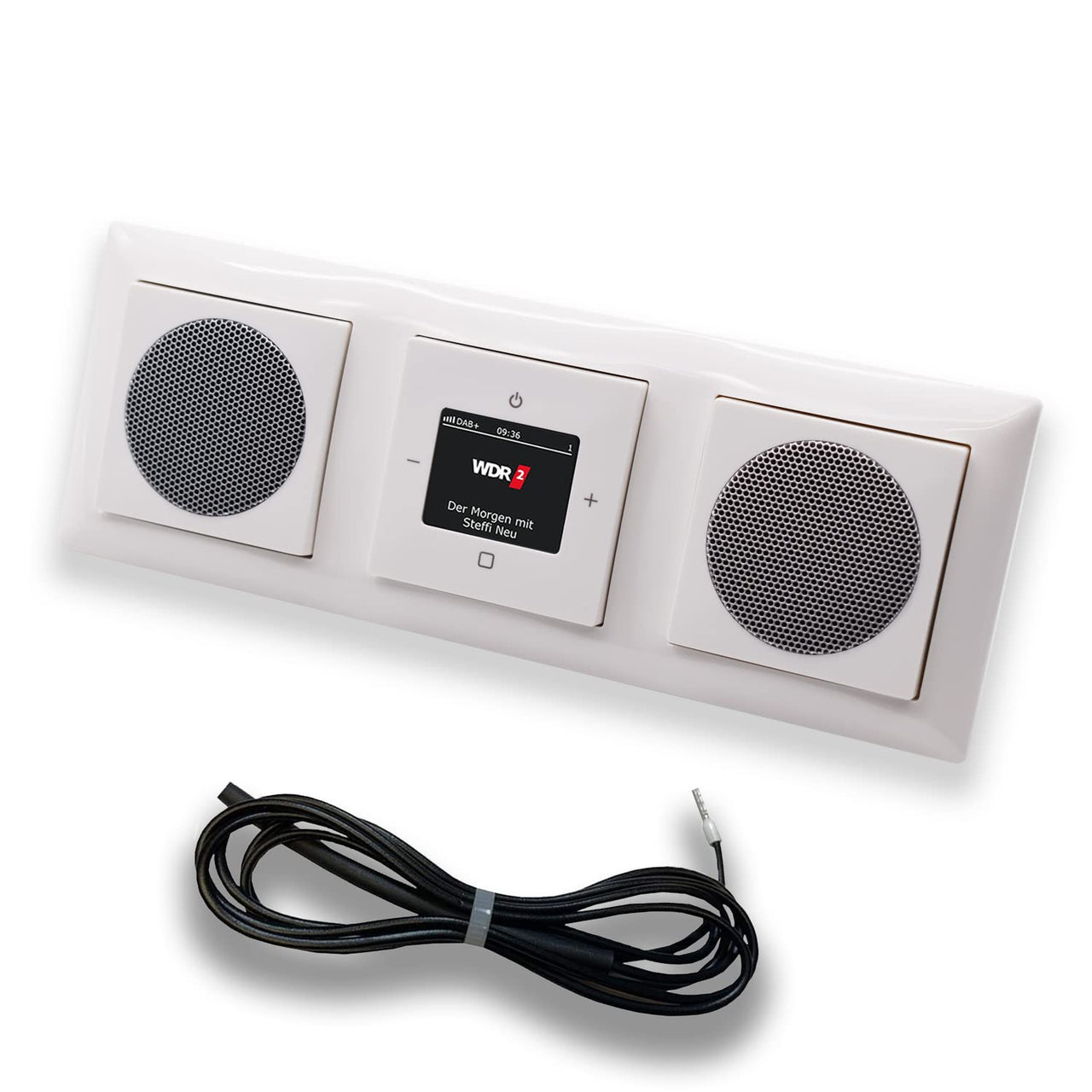 Busch Jäger DAB+ (DAB PLUS) Unterputz Radio 8215U-101 Balance SI alpinweiß, Set mit 2 x Lautsprecher, Abdeckungen, Rahmen + 0,9 m EBROM Wurfantenne zur Empfangsoptimierung - 8215 U – 101