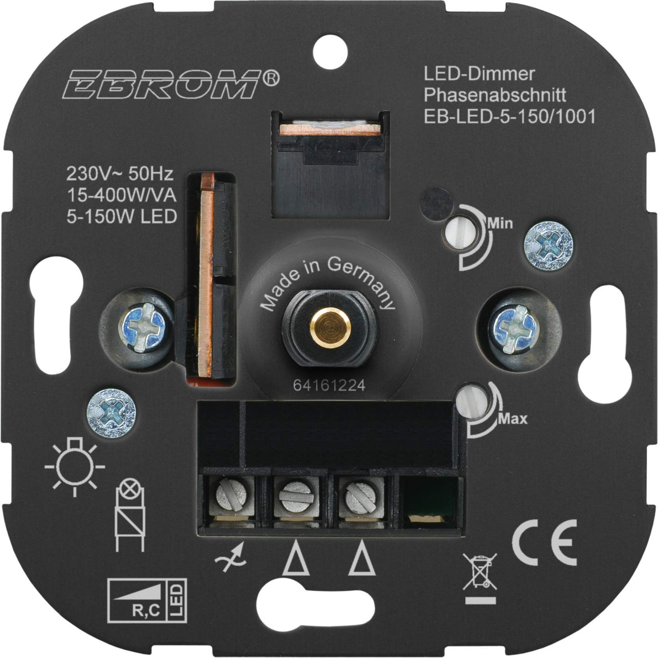 5 Jahre Garantie! EBROM® Unterputz LED Dimmer Drehdimmer + Busch Jäger Dimmerabdeckung 6540-84-102 Studioweiß glänzend Future Linear, Phasenabschnitt für LED 5-150 Watt + dimmbare Halogen 15-400 W/VA