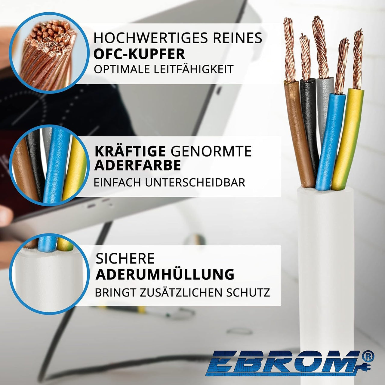 EBROM H05VV-F PVC-Schlauchleitung 5x2,5mm² Weiss