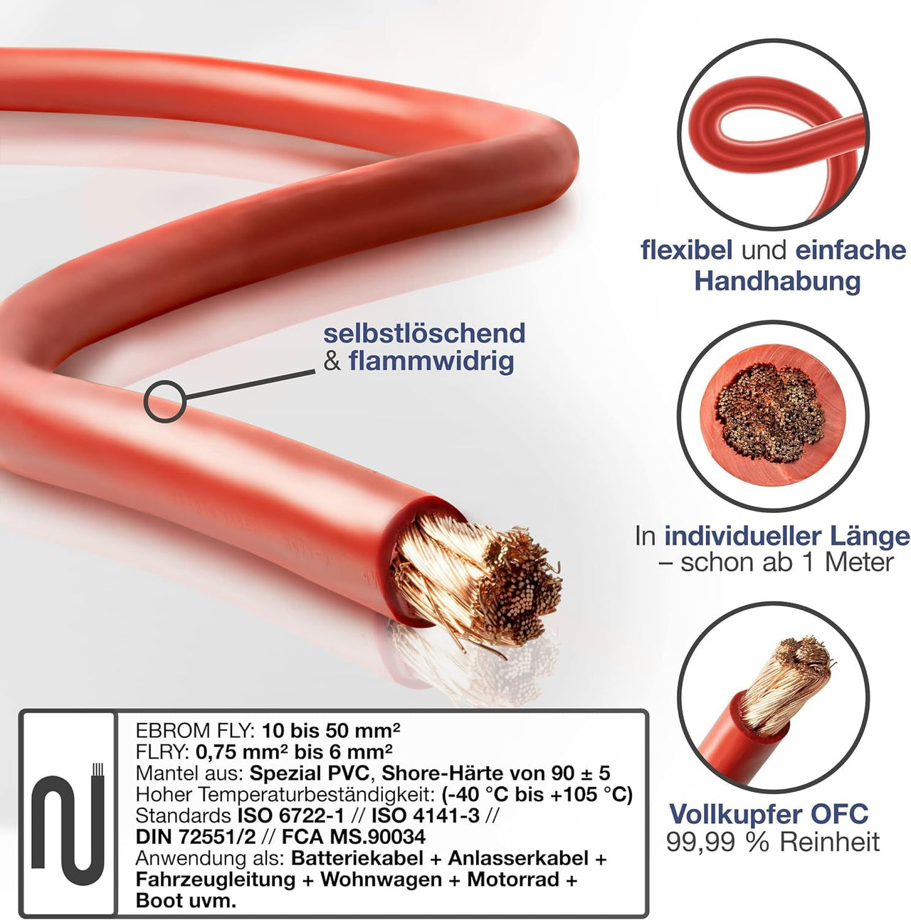 EBROM FLY Fahrzeugleitung 50mm² Rot