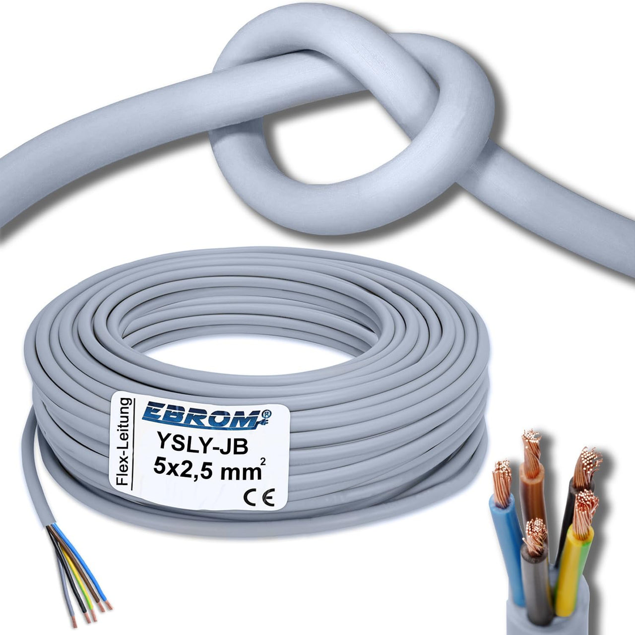 EBROM YSLY-JB Verlegekabel flexibel 5x2,5mm² Grau