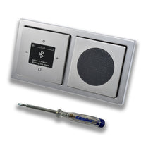 Busch Jäger DAB+ Unterputz Bluetooth (in and out) Radio 8217U-101 PUR Edelstahl, Komplett-Set mit Lautsprecher, Abdeckungen und Rahmen + EBROM Phasenprüfer zur Montage der Geräte - 8217 U – 101