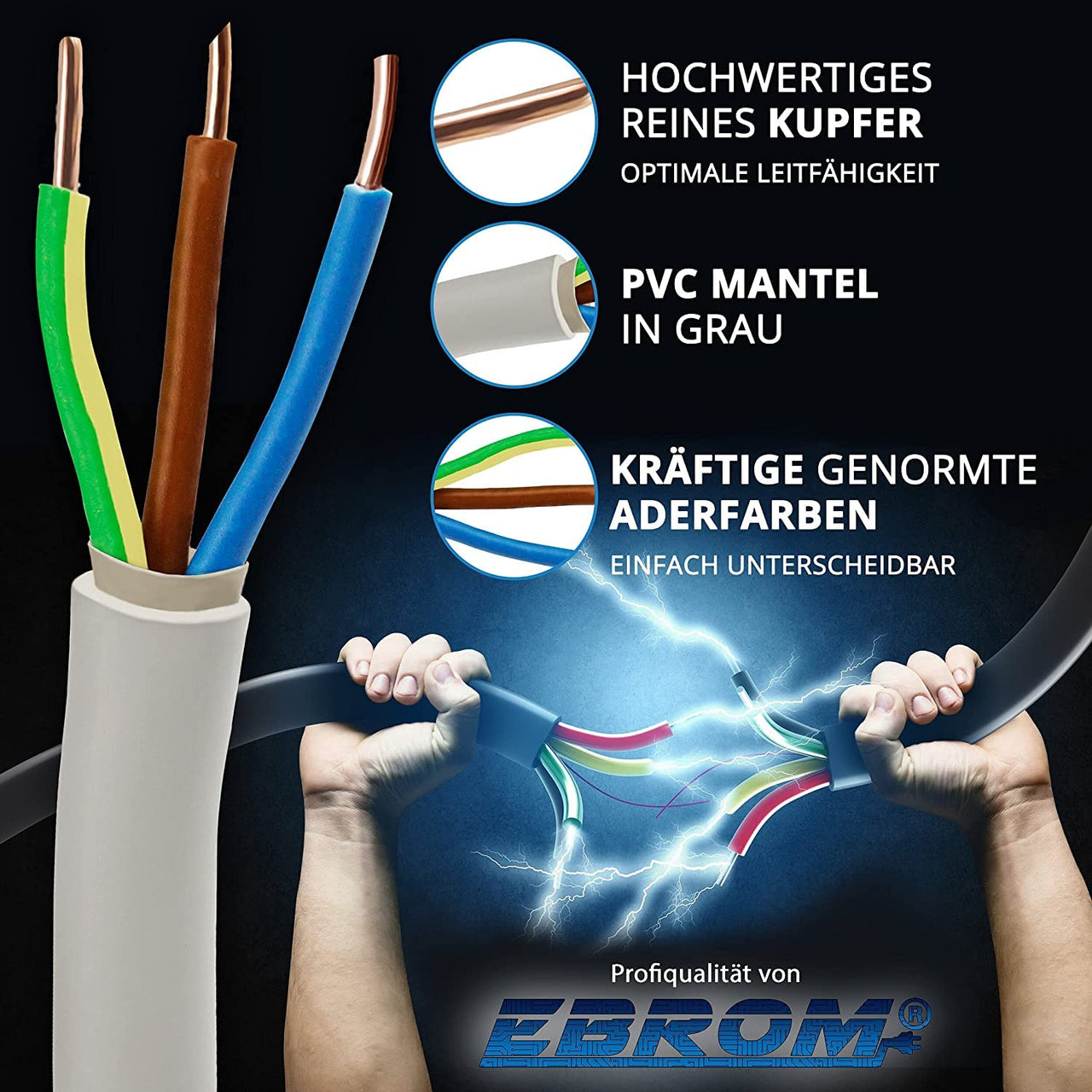 EBROM NYM-J Installationsleitung 3x4mm² Grau