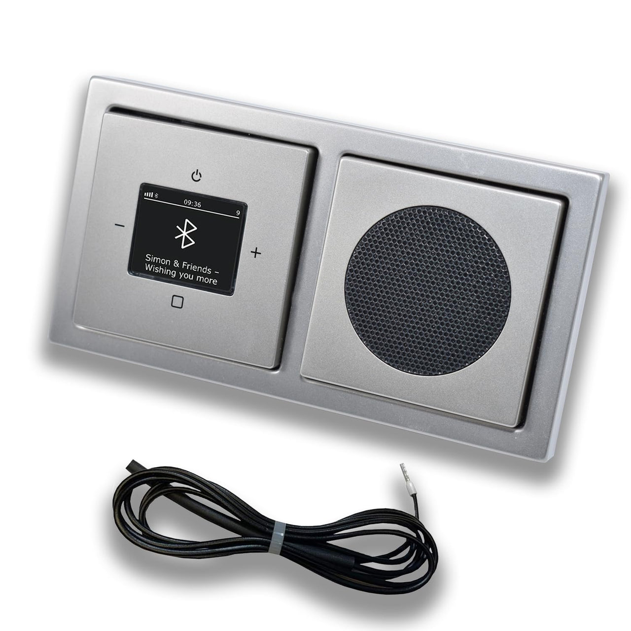 Busch Jäger DAB+ Unterputz Bluetooth (in and out) Radio 8217U-101 PUR Edelstahl, Set mit Lautsprecher, Abdeckungen und Rahmen + 0,9 m EBROM Wurfantenne zur Empfangsoptimierung - 8217 U – 101