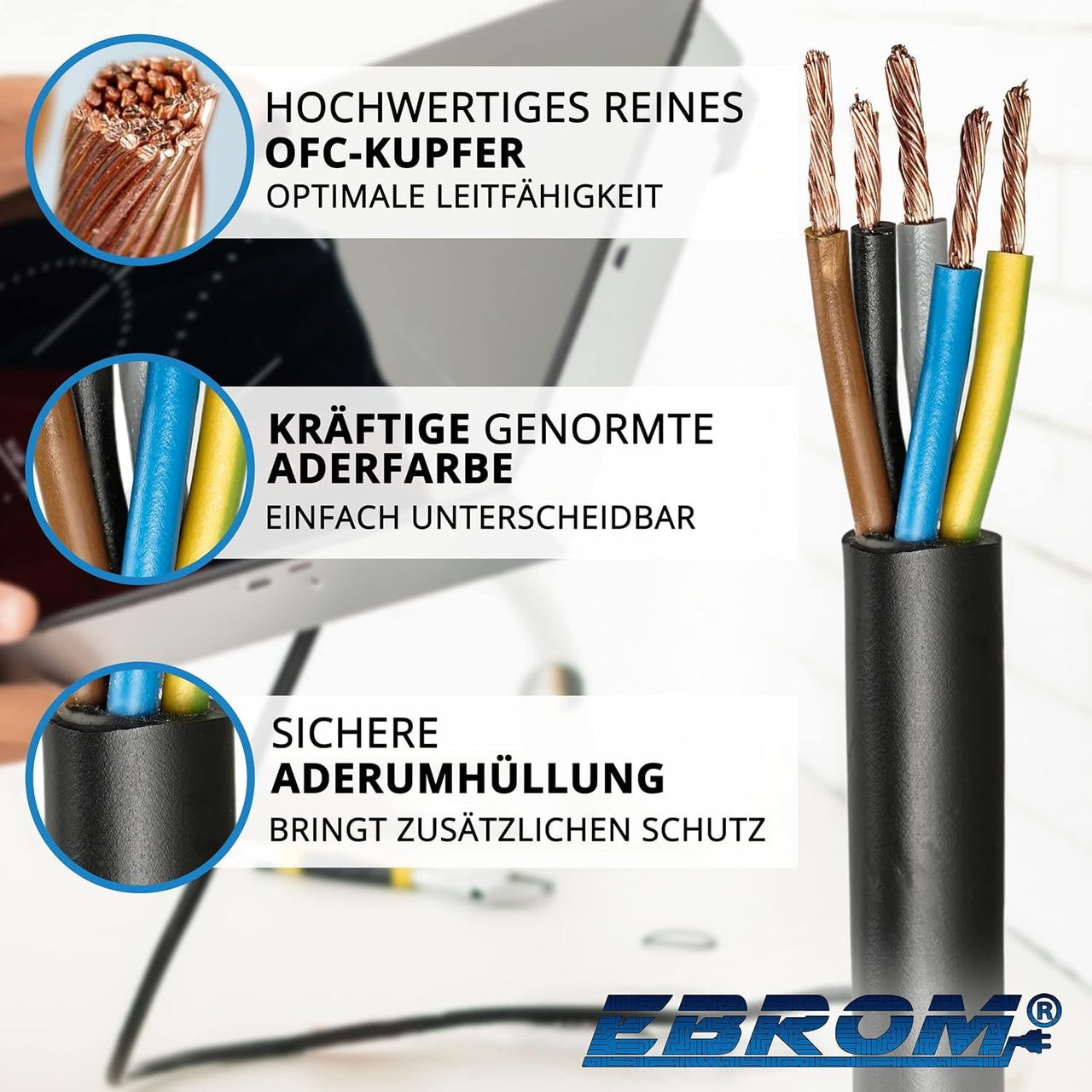 EBROM H05VV-F PVC-Schlauchleitung 5x1,5mm² Schwarz