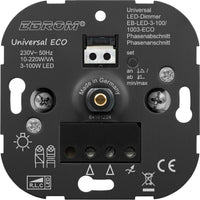EBROM 1003 Universal ECO LED Drehdimmer Dimmer + Busch Jäger Dimmerscheibe 6540-885-102 und 2 x Lichtschalter 2000/6 US in Future Linear Schwarz matt + EBROM Phasenprüfer zur Montage der Geräte