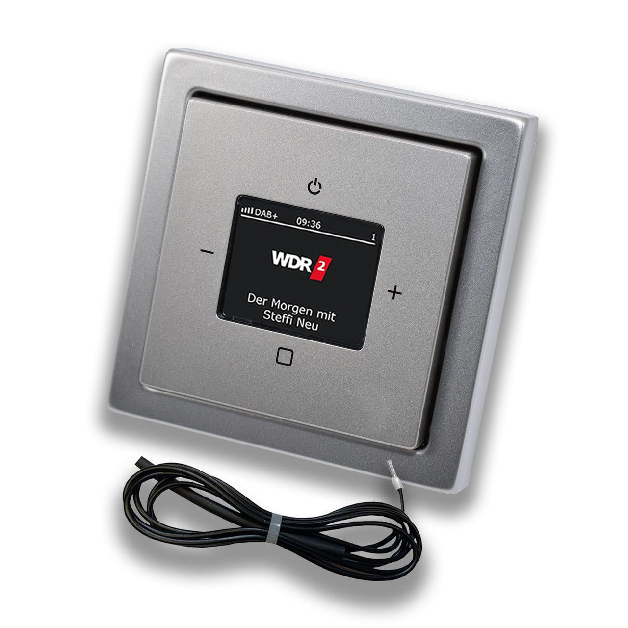 Busch Jäger DAB+ (DAB PLUS) Unterputz Radio (8215U-101) PUR Edelstahl, Komplett-Set 8215 U – 101, Rahmen und Radioabdeckung + 0,9 Meter EBROM Wurfantenne zur Empfangsoptimierung