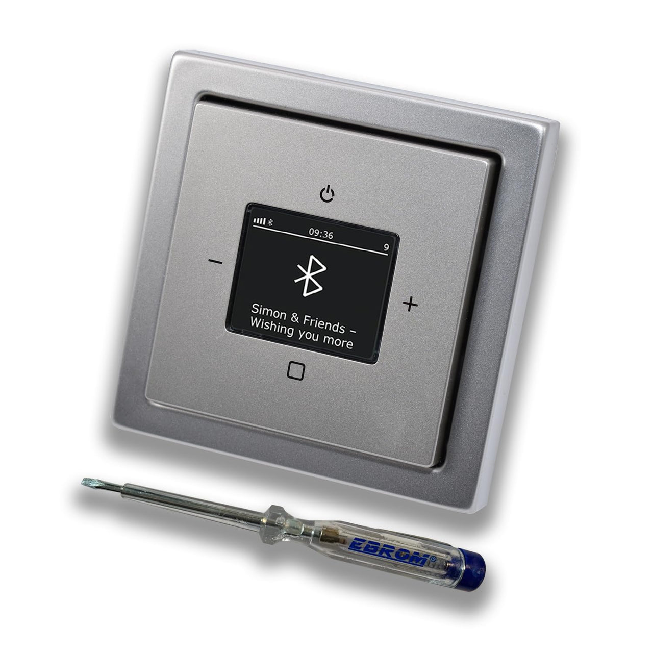 Busch Jäger DAB+ Unterputz Bluetooth (in and out) Radio (8217U-101) PUR Edelstahl, Komplett-Set 8217 U – 101, Rahmen und Radioabdeckung inkl. EBROM Phasenprüfer zur Montage des Geräts