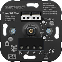 5 Jahre Garantie! EBROM® Unterputz UNIVERSAL LED Dimmer Drehdimmer Phasenabschnitt + Phasenanschnitt LED 3-150 Watt, dimmbare Halogen etc 10-400 W/VA, der AllesDimmer, passt zu Busch Jäger, Gira, Jung