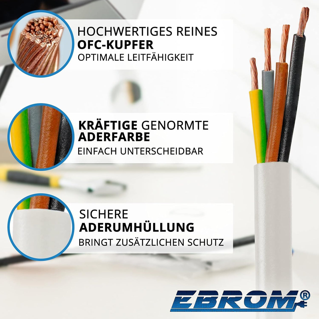 EBROM H03VV-F PVC-Schlauchleitung 4x0,75mm² Weiss