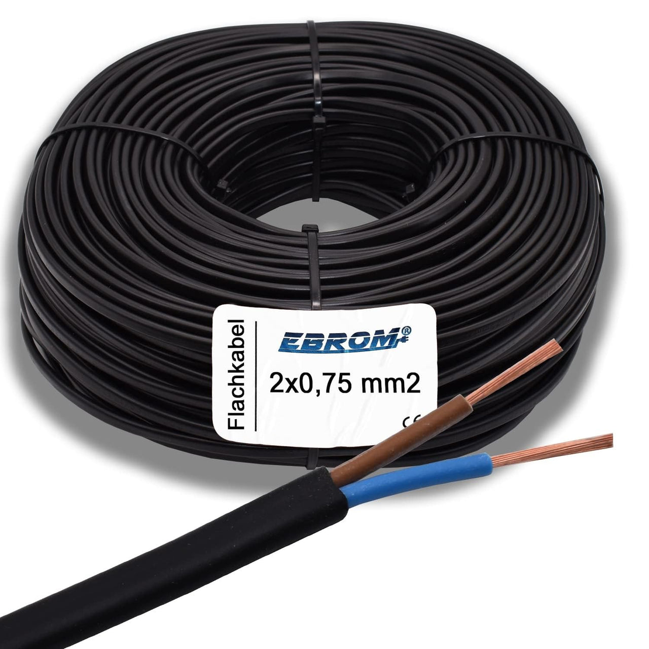 EBROM H03VVH2-F PVC-Flachleitung 2x0,75mm² Schwarz