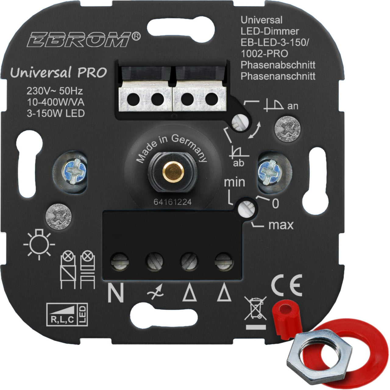 EBROM® Unterputz Universal LED Dimmer Drehdimmer + Busch Jäger Dimmerabdeckung 6540-84-102 Studioweiß glänzend Future Linear, Phasenabschnitt & Phasenanschnitt für LED 3-150 Watt & Halogen 10-400 W/VA