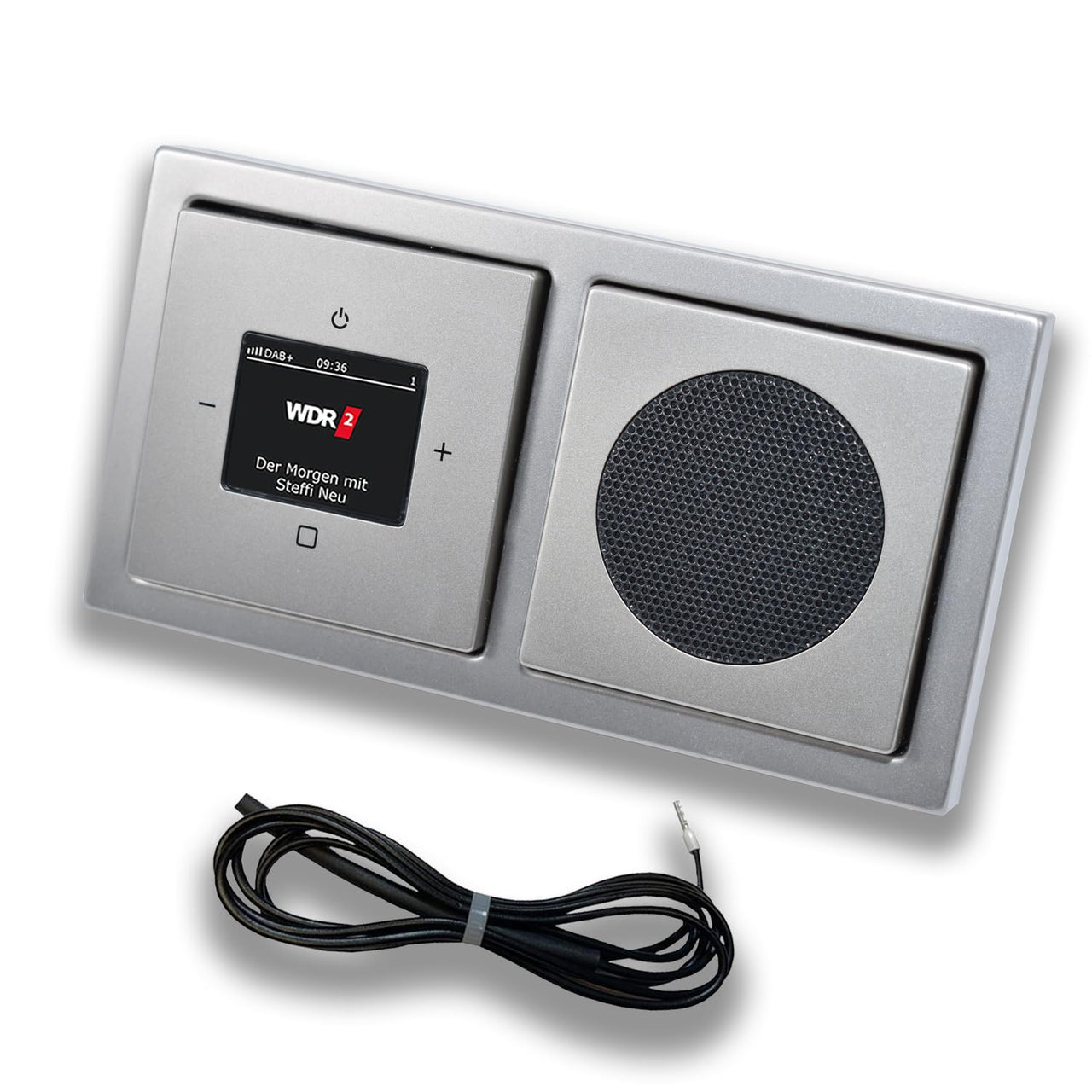 Busch Jäger DAB+ (DAB PLUS) Unterputz Radio 8215U-101 PUR Edelstahl, Set mit Lautsprecher, Abdeckungen und Rahmen + 0,9 m EBROM Wurfantenne zur Empfangsoptimierung - 8215 U – 101