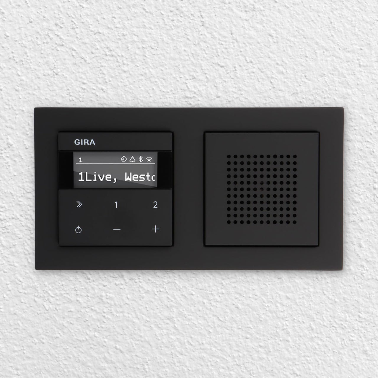 Gira Unterputz IP Internetradio 232003 + Bluetooth Komplett-Set mit Lautsprecher - E2 schwarz matt mit 2fach Rahmen Gira 021209 inkl. EBROM Phasenprüfer zur Montage der Geräte