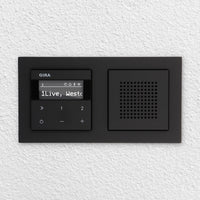 Gira Unterputz IP Internetradio 232003 + Bluetooth Komplett-Set mit Lautsprecher - E2 schwarz matt mit 2fach Rahmen Gira 021209 inkl. EBROM Phasenprüfer zur Montage der Geräte