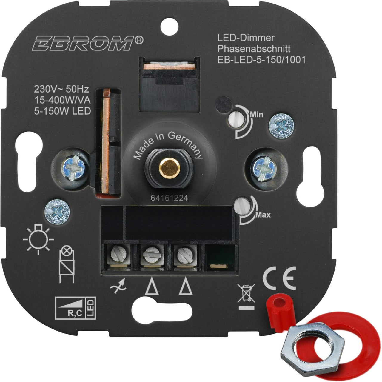 EBROM® Komplettset LED Drehdimmer + Busch Jäger Rahmen 1721-184K + Scheibe 6540-84-102 Future Linear studioweiß UP Unterputz Dimmer - Phasenabschnitt, LED 5-150 Watt dimmbare Halogen etc. 15-400 W/VA