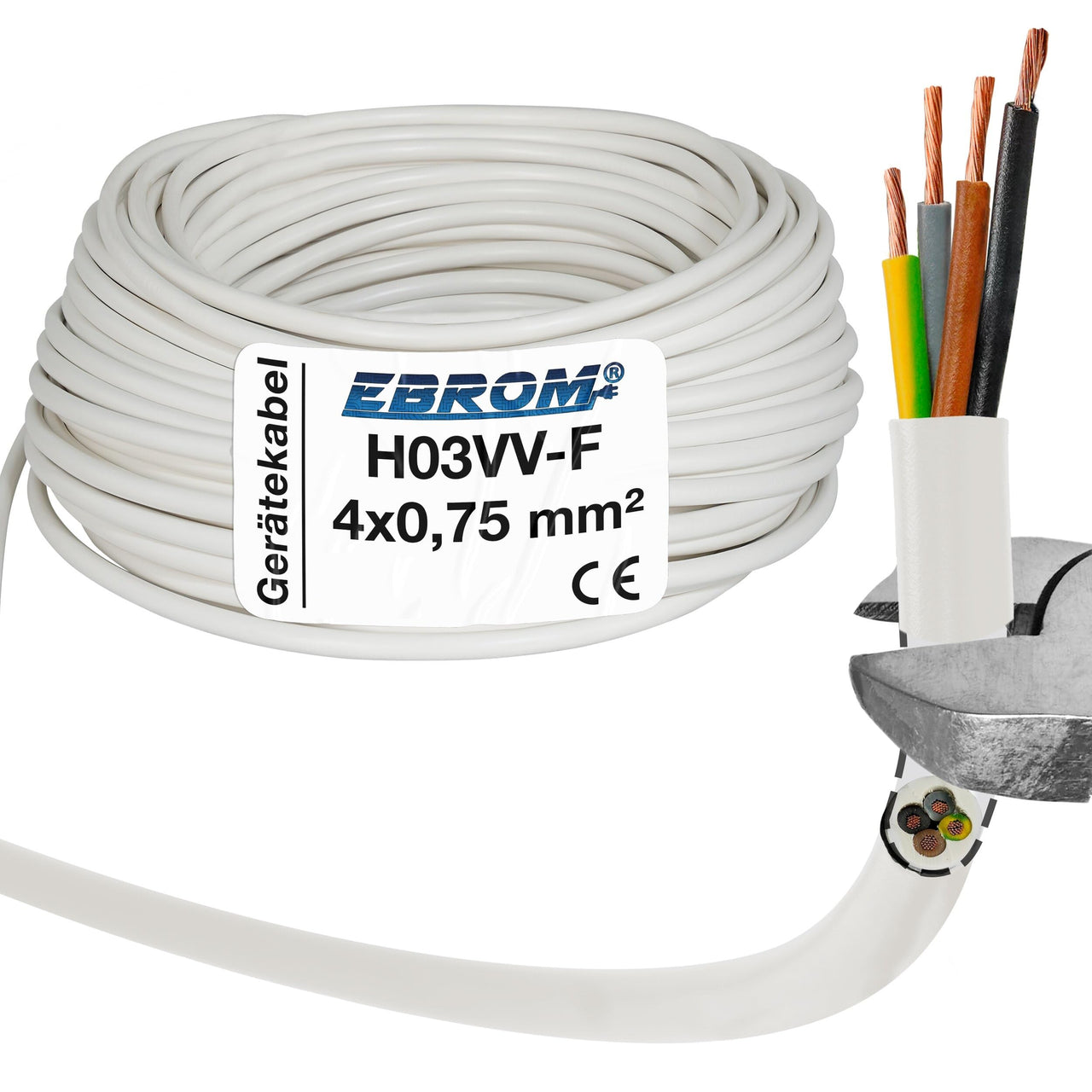 EBROM H03VV-F PVC-Schlauchleitung 4x0,75mm² Weiss