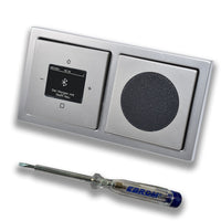 Busch Jäger DAB+ Unterputz Bluetooth (in and out) Radio 8217U-101 PUR Edelstahl, Komplett-Set 8217 U – 101 im 2-fach Rahmen + Lautsprecher + Abdeckungen inkl. EBROM Phasenprüfer zur Montage der Geräte