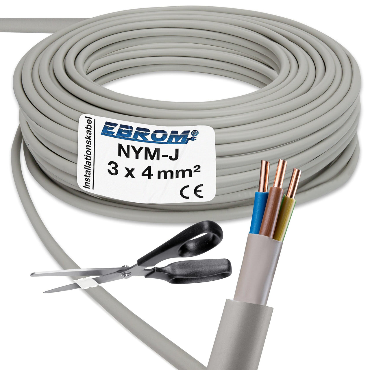 EBROM NYM-J Installationsleitung 3x4mm² Grau